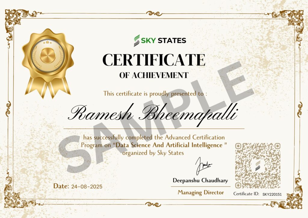 Sky States Data Science And AI Certificate